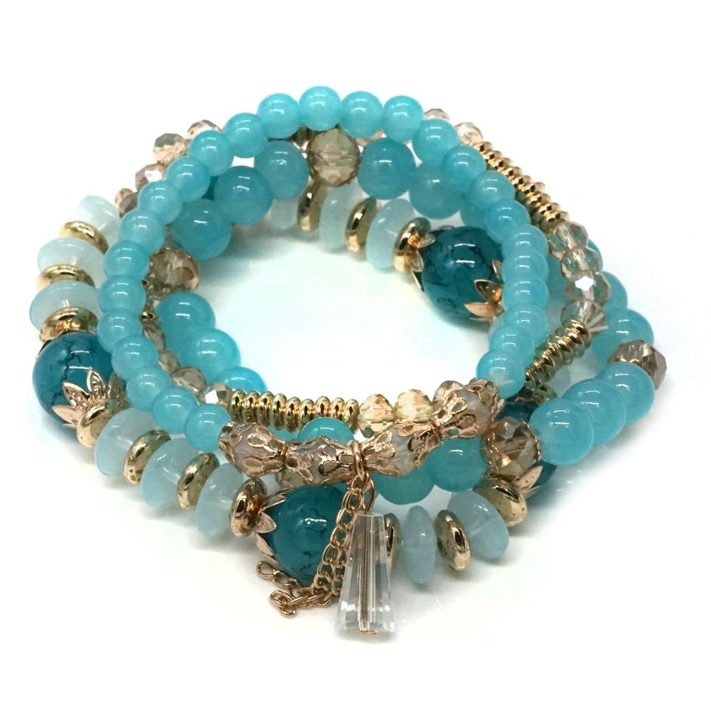 Bracelet Four Strands Blue & Crystal. OS.